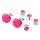 Hot Pink Stone Tuxedo Studs and Cufflinks Silver Trim